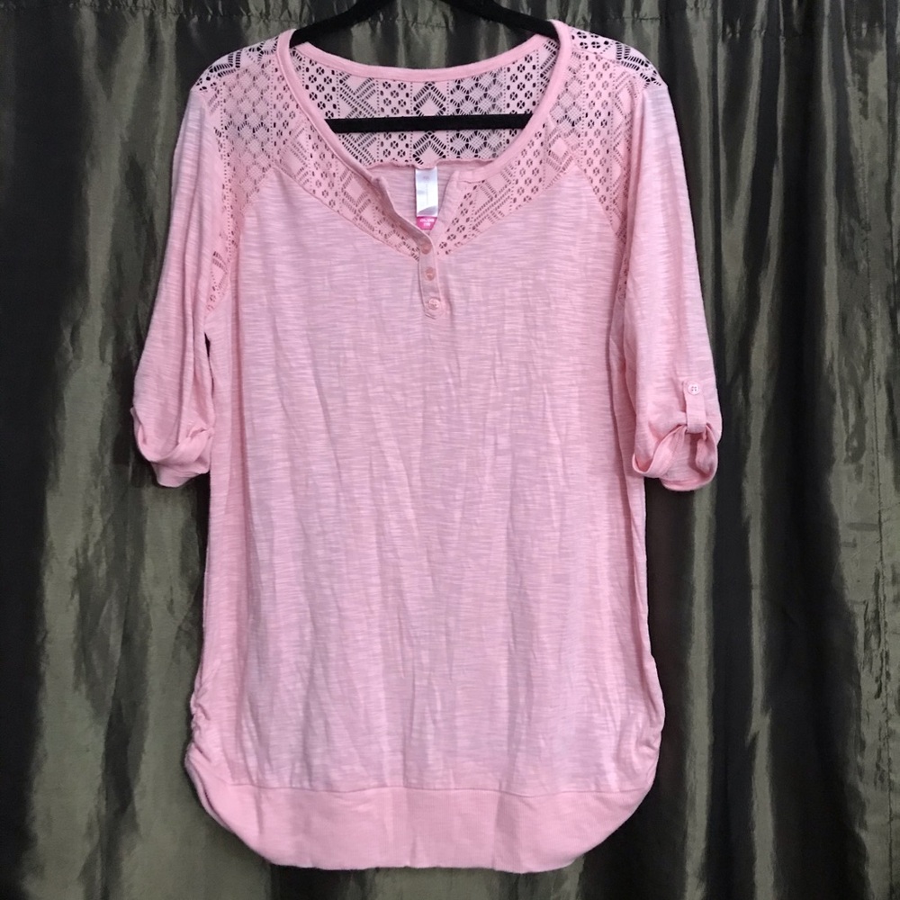 No Boundaries tunic lace detail warm pink 2X